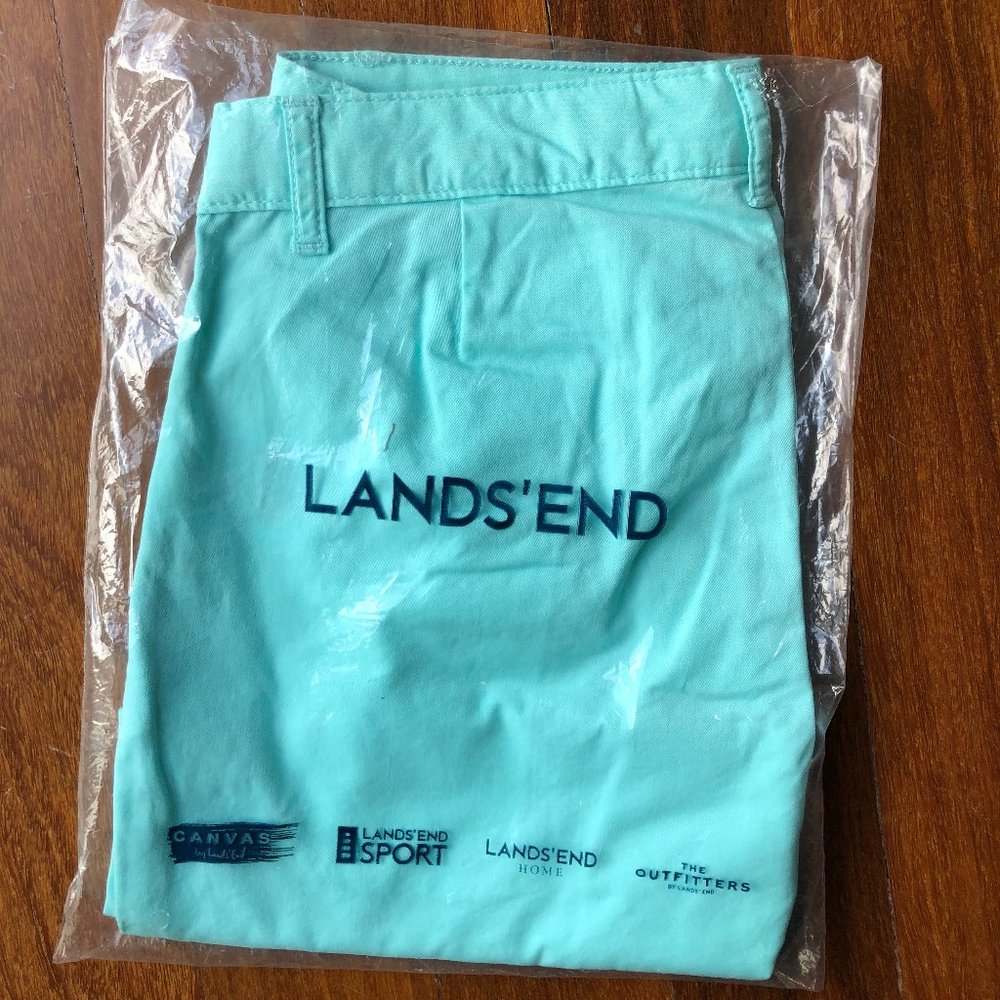 NEW Lands' End Flat Front Aqua Blue Shorts - Sz 12